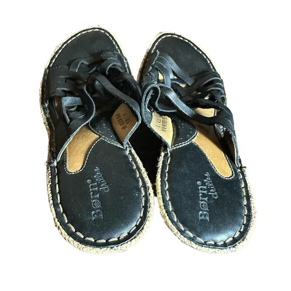 Born Drillers Turbie Black Woven Leather Wedge Sandals Size 9 Comfort Platform - Picture 10 of 13